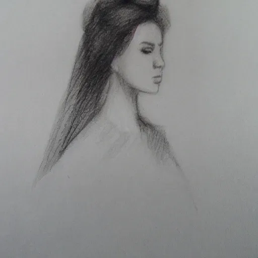 A beautiful veiled girl in a transparent black dotted dress with a white hat in her hand
, Pencil Sketch