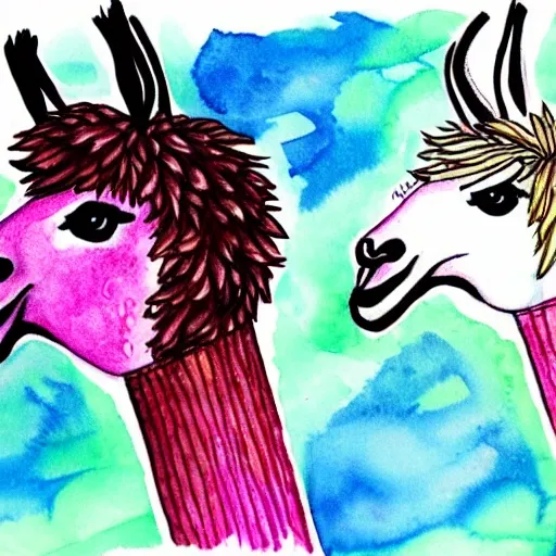 infinite bored llama line art, Water Color