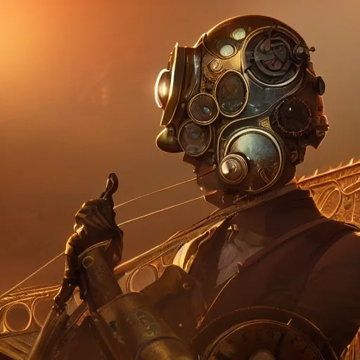 steampunk helmet , octane render, ultrasharp, ilya kuvshinov, rossdraws, tom bagshaw, alphonse mucha, global illumination, detailed and intricate environment