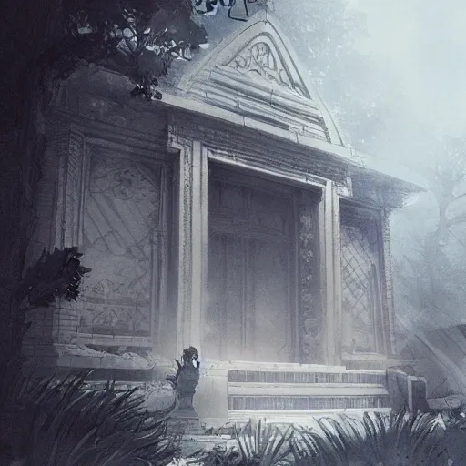 A temple by Greg Rutkowski and Ross Tran, Pencil Sketch