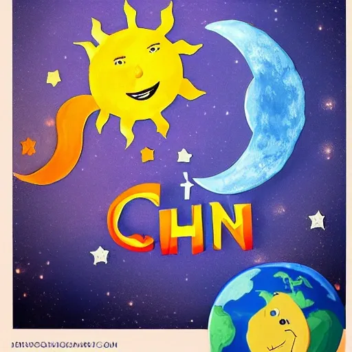 make a children's book cover whit the name  The sun and the moon
 , 3D