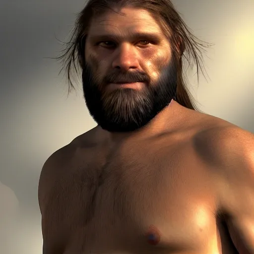 high resolution digital image, modern viking, rendered caveman
