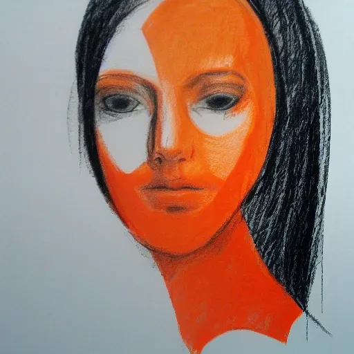 woman, abstract, orange, realist, Pencil Sketch
