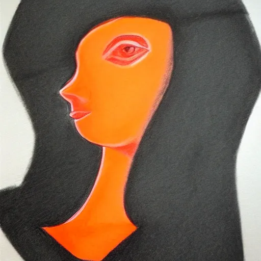 woman, abstract, orange, realist, Pencil Sketch, 3D, Trippy