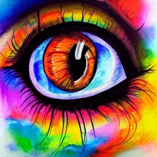 Colorful fantasy eye, acrylic painting, Water Color