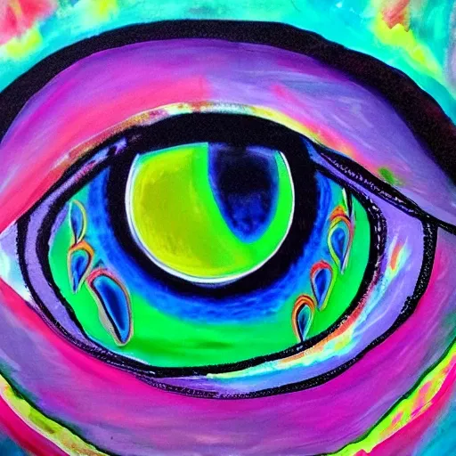 Colorful fantasy eye, acrylic painting, Trippy