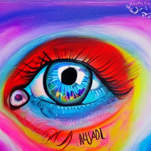 Colorful fantasy eye, acrylic painting, Cartoon