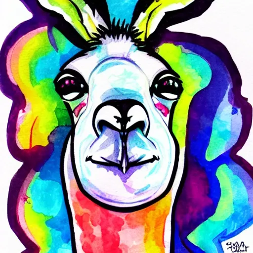 infinite bored llama line art, Water Color