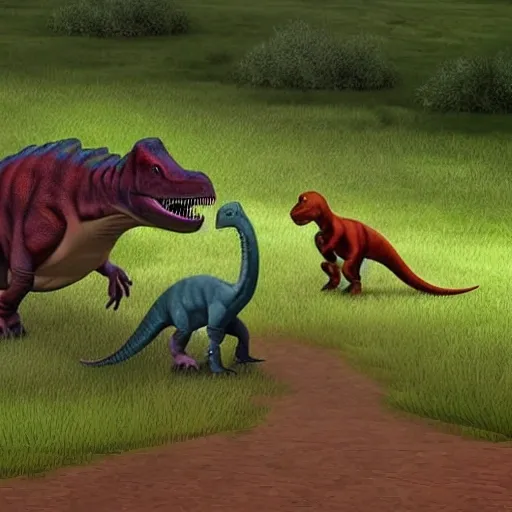 Dinosaurs Before Dark: Image of two children exploring a prehistoric landscape with dinosaurs., 3D, Cartoon, 3D