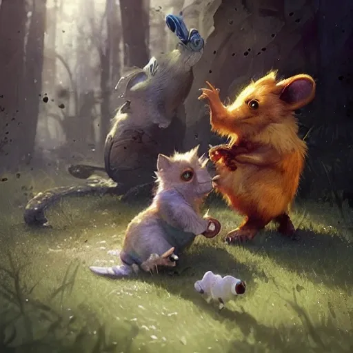 adorable animal characters engaging in acts of kindness, such as sharing and comforting, watercolor, warm colors, by greg rutkowski, iridescent accents, ray tracing, product lighting, sharp, smooth, masterpiece