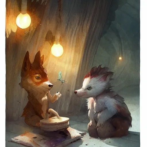 adorable animal characters engaging in acts of kindness, such as sharing and comforting, watercolor, warm colors, by greg rutkowski, iridescent accents, ray tracing, product lighting, sharp, smooth, masterpiece