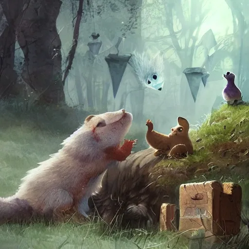 adorable animal characters engaging in acts of kindness, such as sharing and comforting, watercolor, warm colors, by greg rutkowski, iridescent accents, ray tracing, product lighting, sharp, smooth, masterpiece