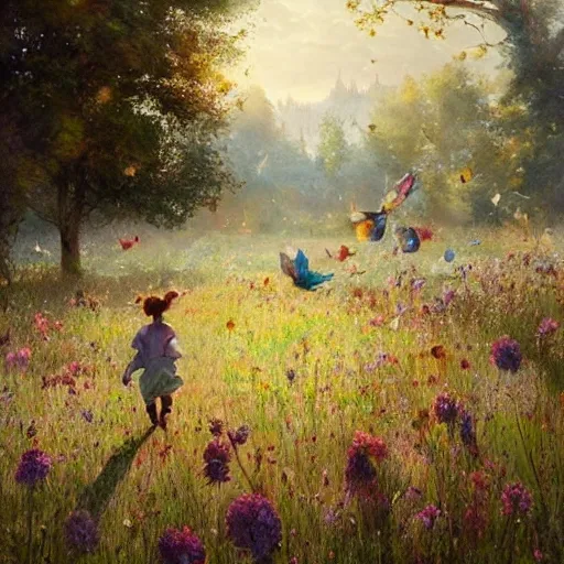 magical meadow, buzzing with joy as kind-hearted animals  playing with children, watercolor, warm colors, by greg rutkowski, iridescent accents, ray tracing, product lighting, sharp, smooth, masterpiece