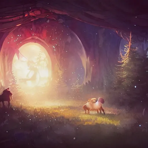 magical world filled with cute an kindful fantastical animals and children, where kindness and joy are celebrated, watercolor, warm colors, by greg rutkowski, iridescent accents, ray tracing, product lighting, sharp, smooth, masterpiece