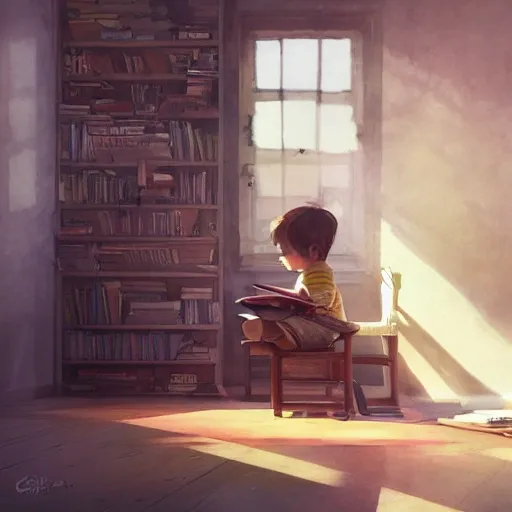 child in the office, exploring books, watercolor, warm colors, by greg rutkowski, iridescent accents, ray tracing, product lighting, sharp, smooth, masterpiece 