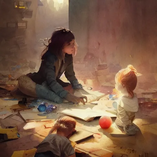 book which came to life and engage in conversations with children, promoting kindness and empathy, watercolor, warm colors, by greg rutkowski, iridescent accents, ray tracing, product lighting, sharp, smooth, masterpiece