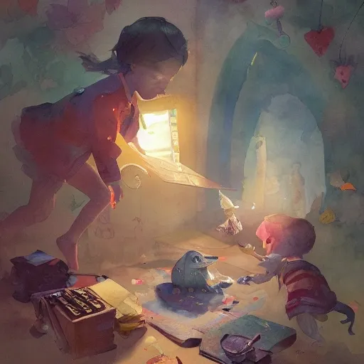 kind-hearted children's book, featuring joyful characters, watercolor, warm colors, by greg rutkowski, iridescent accents, ray tracing, product lighting, sharp, smooth, masterpiece