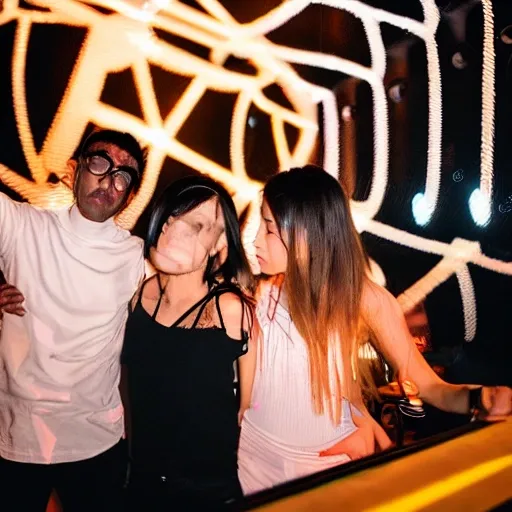  hyper realistic,  of 3 people in a nightclub, using Leica M10 camera