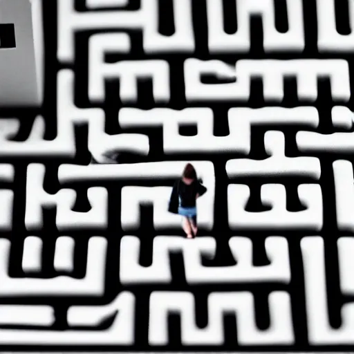 People trapped in keyboard, maze, confused, gray, irrational