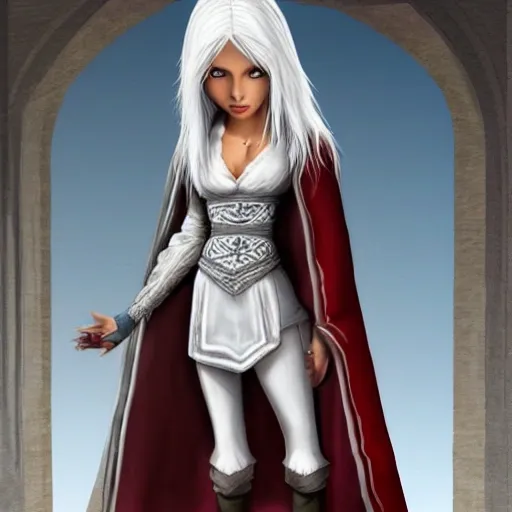 A lady with white hair and the clothes of ezio auditore, Cartoon