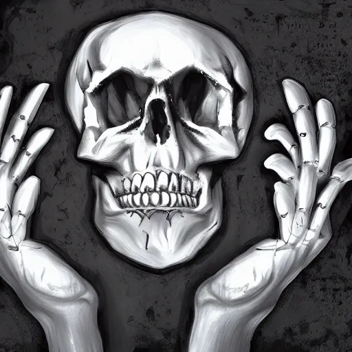 a digital masterpiece hand with skulls, masterpiece, future ,hand, industrial, digital art painting, 