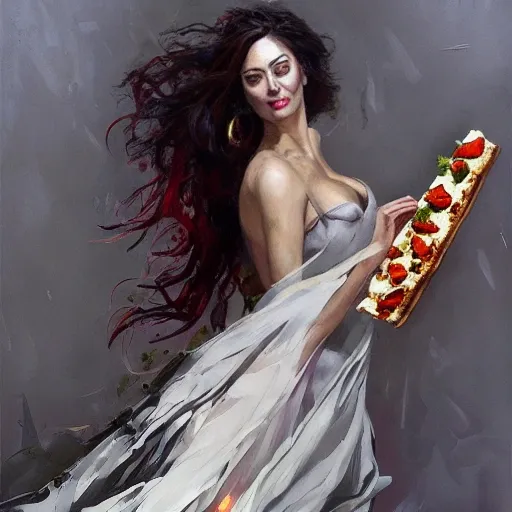 portrait full body female Russian concubine with slim curvy body eating a slice of pizza. painting by gaston bussiere, greg rutkowski, yoji shinkawa, yoshitaka amano, tsutomu nihei, donato giancola, tim hildebrandt, oil on canvas, trending on artstation, featured on pixiv, cinematic composition, extreme detail, metahuman creator

,(best quality:1.4), ((masterpiece)),((realistic)), (detailed),

Negative prompt: paintings, sketches, (worst quality:2.0),(normal quality:2.0), (low quality:2.0), lowres, ((monochrome)), ((grayscale))(monochrome:1.1), (shota:1.5), ((disfigured)), ((bad art)),((NSFW)), bad-hands-5,
Steps: 20, Sampler: DDIM, CFG scale: 7, Seed: 4141018083, Size: 512x768, Model hash: 32c4949218, Model: V08_V08, Denoising strength: 0.5, ENSD: 31337, Hires upscale: 2, Hires steps: 20, Hires upscaler: 4x-UltraSharp