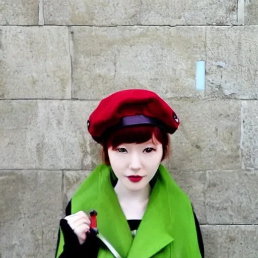 red hair, beautiful woman, chihiro fujisaki, green eyes, anime girl, beret, vintage