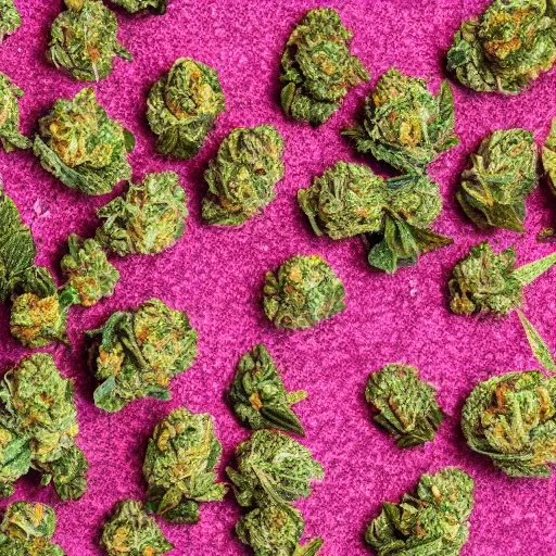 marijuana buds floating on a pink planet, 4k hd