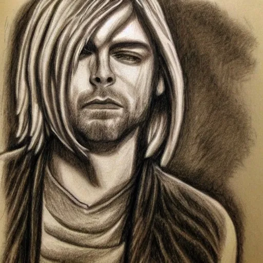 kurt cobain, angel wings, Pencil Sketch, Trippy