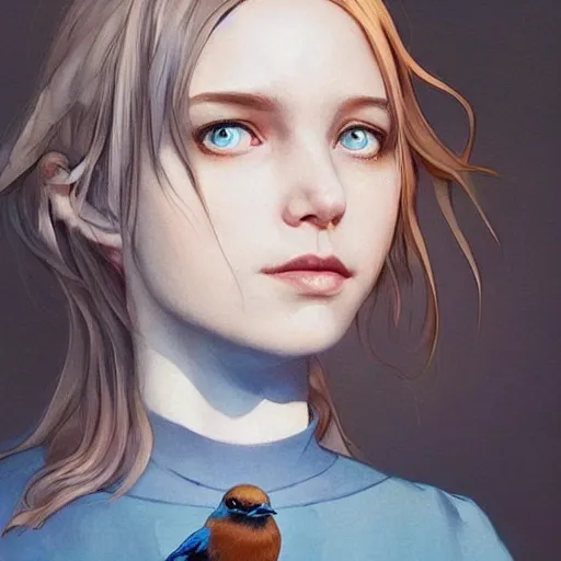 a girl with a bluebird in her heart that wants to get out
but she is tough for him, She mantain him there and do not  let anybody see him. by martine johanna, by Loish, by Greg Rutkowski, strong shadows, by Rossdraws, artgerm, smooth, sharp focus, artstation, Detailed and Intricate, beauty, backlighting 
