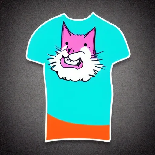 magnificent realistic cartoon art, logo for t-shirt print, splash of colors, cute cat, detailed hair, white background