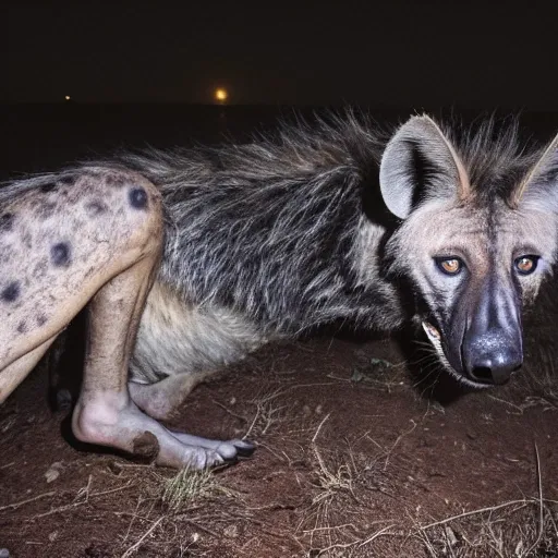 werehyena hunting victim through the night with a full moon above