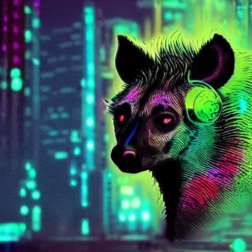 Cyberpunk hyena with beautiful striking colors
