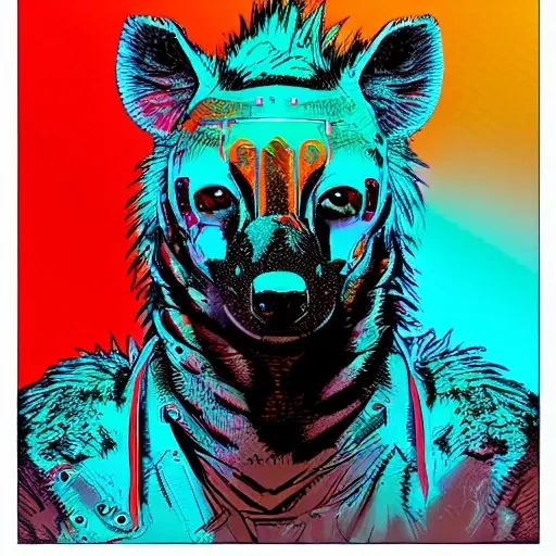 Cyberpunk hyena with beautiful striking colors
