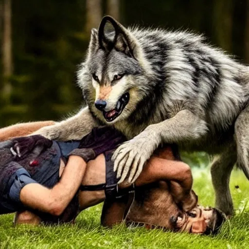 werewolf pinning down victim
