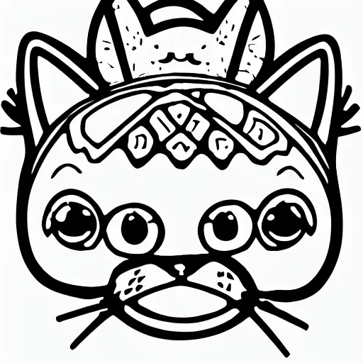 , Cartoon coloring page for kids, cat play with a ball, cartoon style, thick lines, low detail, no shading, no color just white and black 
