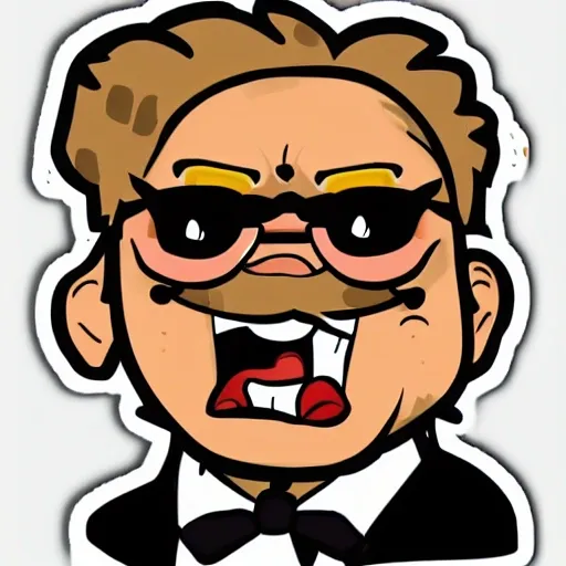 a one cute Face of a angry cheerful russian with glasses man, pin sticker, white sticker border, white background, hyperdetailed