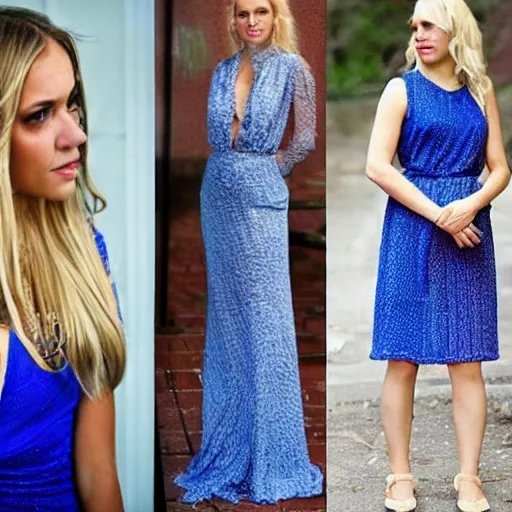 girl, blue dresses, blonde - Arthub.ai
