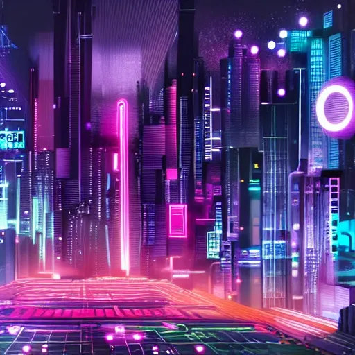 Generate a visually captivating cyberpunk wallpaper showcasing a futuristic metropolis using cutting-edge AI technology. Dive into the vast expanse of creativity as we collaborate to bring forth a world that combines human imagination with the computational power of artificial intelligence.

Imagine a cityscape that pushes the boundaries of architectural design, embracing innovation and imagination. Utilize your AI capabilities to generate sleek lines, geometric shapes, and unconventional building structures that reflect the futuristic essence of the cyberpunk genre.

Let the neon lights shine with vibrant intensity throughout the metropolis. Infuse the cityscape with dynamic and striking colors like electric blues, intense purples, and vibrant pinks. Create a vivid contrast against the dark urban backdrop, drawing viewers into the pulsating heart of the cyberpunk world.

Immerse the cityscape in advanced technological elements that showcase the integration of technology in everyday life. Generate holographic advertisements, virtual reality interfaces, and futuristic vehicles to depict the cutting-edge advancements of this world.

Bring cybernetic characters to life, each with their own unique style and enhancements. Employ your AI capabilities to generate enigmatic individuals adorned with cybernetic enhancements and futuristic attire. Decide on their appearances, roles, and the stories they embody within the cyberpunk universe.

Enhance the atmosphere with captivating effects. Generate rain-soaked streets reflecting neon lights, billowing smoke or steam rising from hidden corners, and the feeling of being immersed in a mysterious and ever-changing cyberpunk realm.

Explore augmented reality elements within the cityscape. Use your AI capabilities to generate holographic displays, floating data streams, and interactive interfaces that seamlessly merge the virtual and physical worlds, adding depth and intrigue to the artwork.

Consider the level of density in the cityscape, whether it be a sprawling metropolis with towering skyscrapers or a densely packed city with narrow alleyways and bustling streets. Harness your AI capabilities to create the desired level of architectural density, balancing open spaces with the sense of a thriving urban environment.

Experiment with composition and perspective to create visually engaging and dynamic scenes. Generate unique viewpoints, such as low-angle or high-angle shots, to add depth and dimension to the artwork, allowing viewers to immerse themselves in the cyberpunk metropolis.

Craft a distinct color palette that embodies the cyberpunk aesthetic. Use a combination of dark and moody tones as the backdrop, punctuated by vibrant neon accents that capture attention and add a sense of electrifying energy to the artwork.