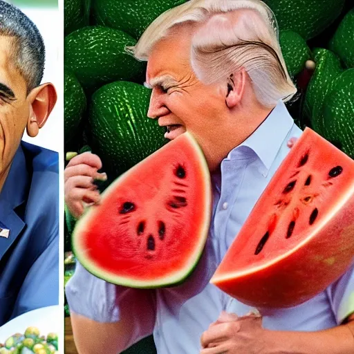 , Cartoon,Obama, Biden and Trump eat watermelons at the seaside