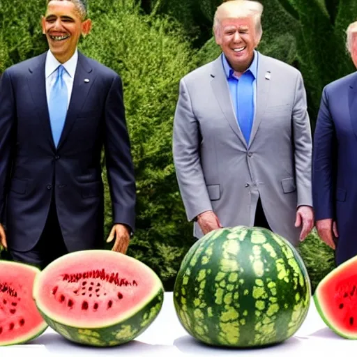 , 3D，Obama, Biden and Trump eat watermelons in the White House