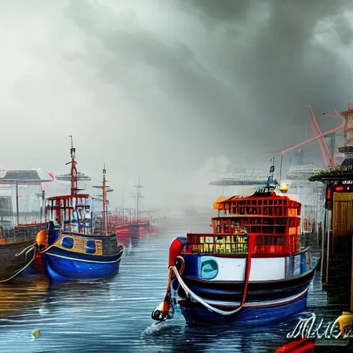 hyper realistic liyue harbour on a rainy autumn afternoon , 3D