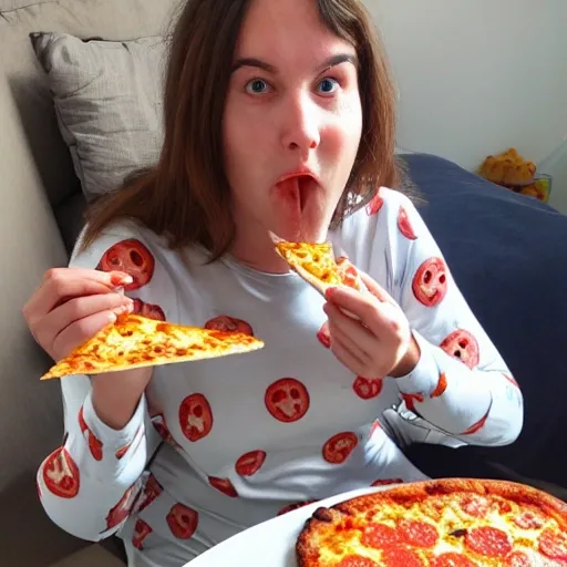 Gawr Gura from hololive eating a pizza in her pyjamas
, 3D