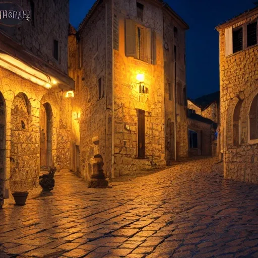 masterpiece, best quality, Balkan adriatic city at night, late autumn, almost empty streets, old town, herceg novi, kotor, trebinje, trippy, Concept Art, Beautiful Lighting, Melancholic, trending on Artstation