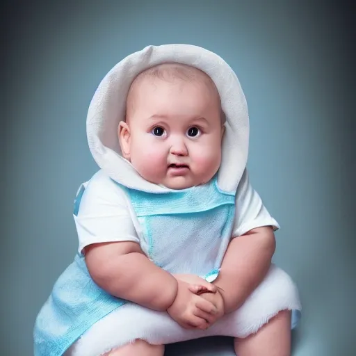 ultra realistic photography portrait of a combination of [[[yellow minion]]] as a cute chubby baby, chubby cheeks, wearing baggy bib and diapers, professional, 8k looking into camera, Digital Art, Concept Art, Close-up, HD, Beautiful Lighting, Sad, Octane Render