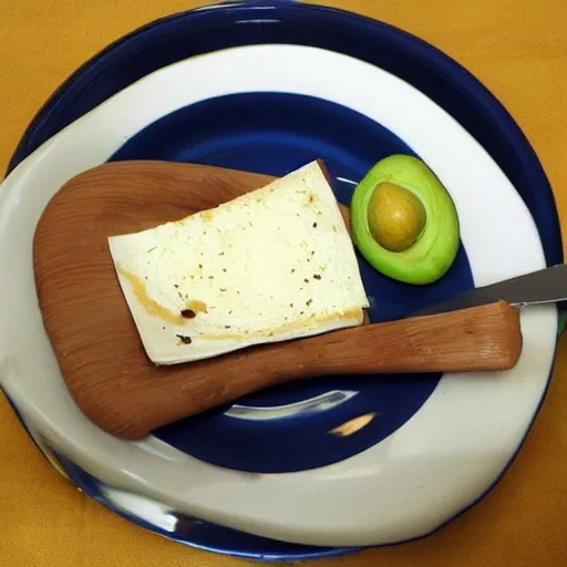 Desayuno: 2 rebanadas de pan integral. 1/2 aguacate. 50 g de queso fresco., 3D