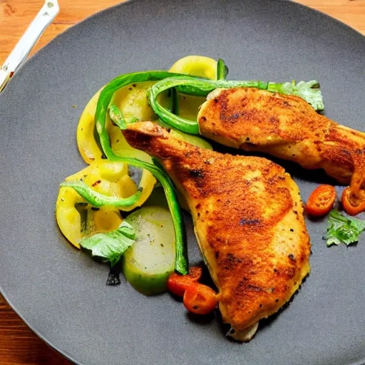 Pollo a la plancha con ensalada de vegetales frescos 3D