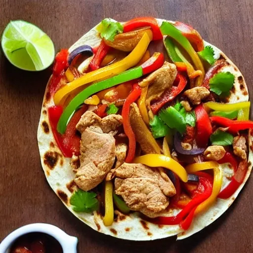 Fajitas de pollo con tortillas integrales y ensalada.
ingredientes:
	150 g de pechugas de pollo.
	2 tortillas integrales.
	Vegetales para la ensalada (lechuga, tomate, cebolla, pimiento, etc.).
