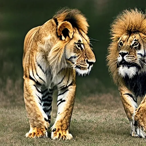 lion and tiger, fight, ferocious