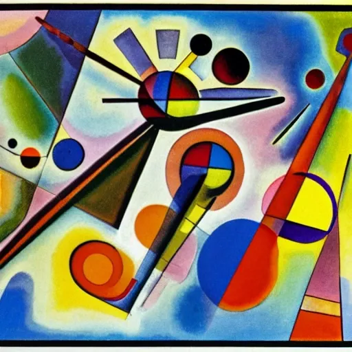 kandinsky painting with an atomic bomb explosion motif, bold lines only three shapes, bold vivid gradient colors, high contrast, large shapes, dark earth tones, HDR, big shapes, Water Color